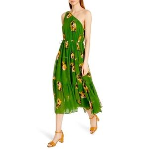 ALC Tenley 100% Silk Green Floral Dress 6